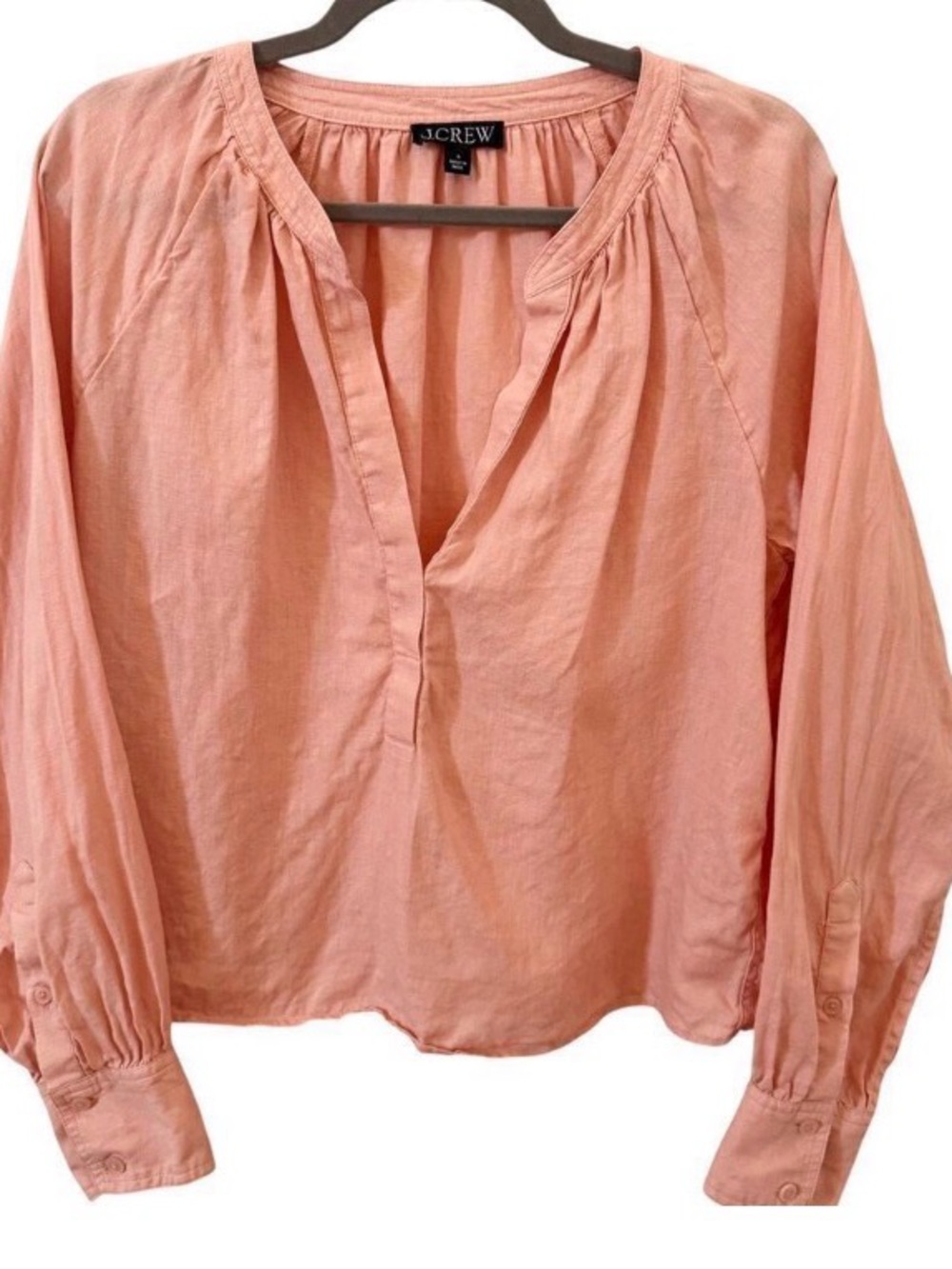 J. Crew Light Peach cabana linen popover top blouse small - Picture 5 of 8